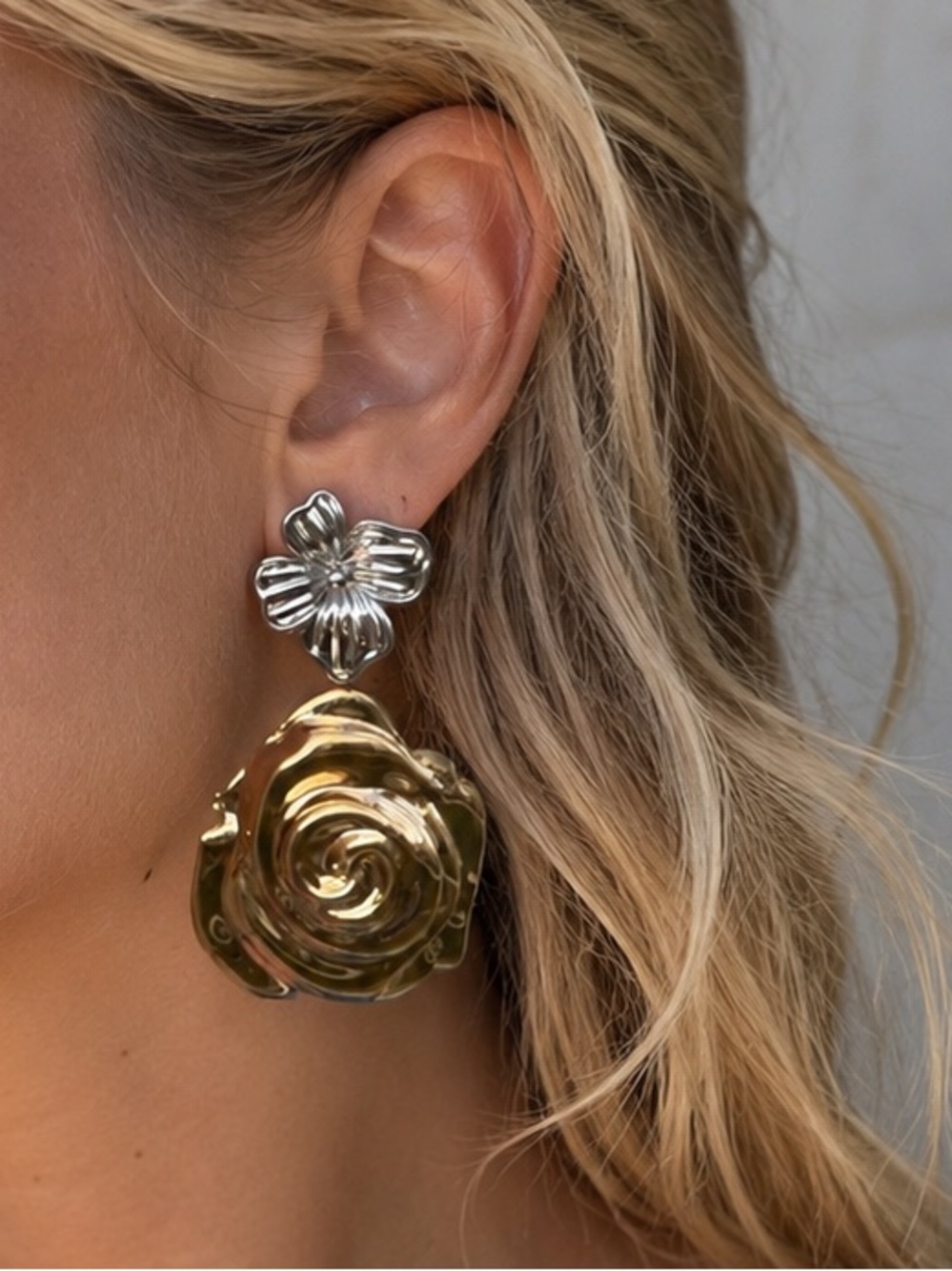 Vintage Style Rose Flower Statement Earrings